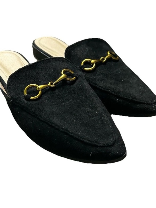 Shoes - Women’s Black Velvet Mule With Gold Detail Size 7